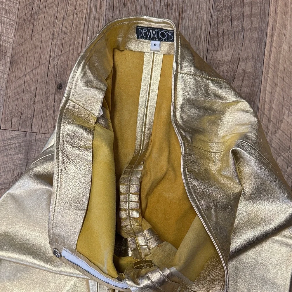 Lamb Leather Gold Flare Pants - Picture 4 of 13